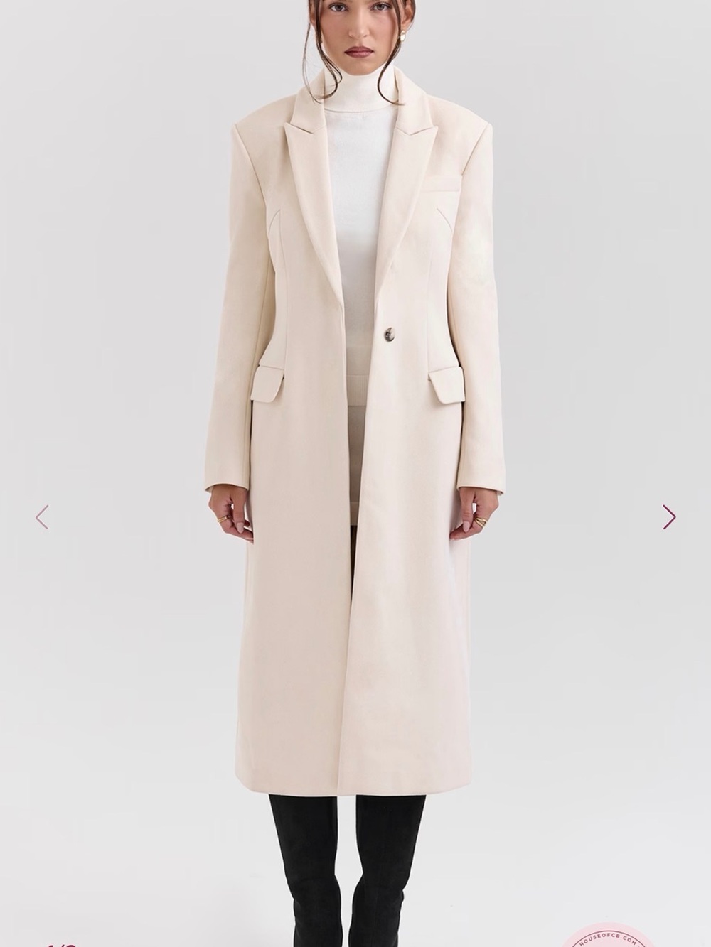 NWT House of CB REMI Single Breasted Long Ivory Coat SZ L